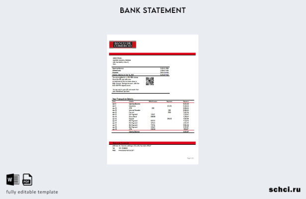 цифровая загрузка шаблона слова банковской выписки Перу Banco de Comercio